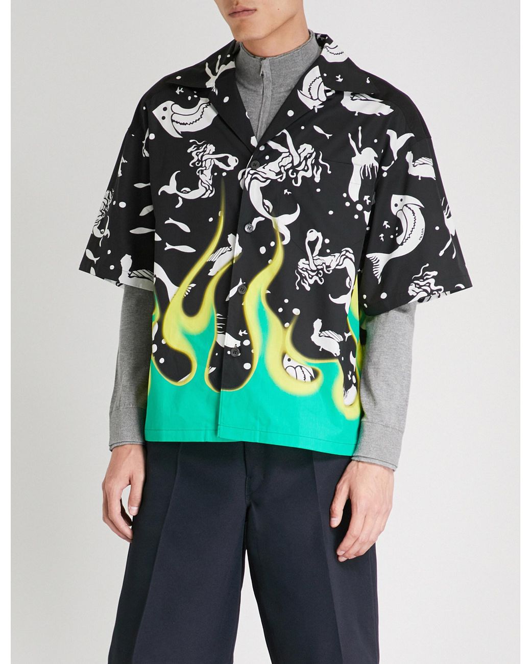 prada blue flame shirt