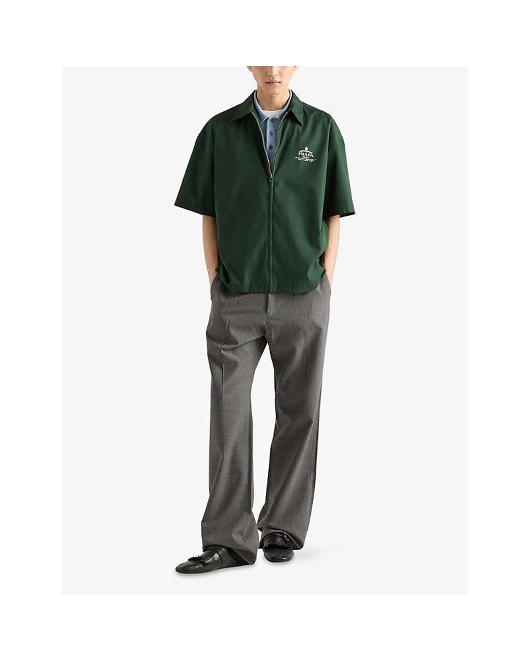Prada Logo-Embroidered Zip-Up Nylon Shirt in Green for Men | Lyst