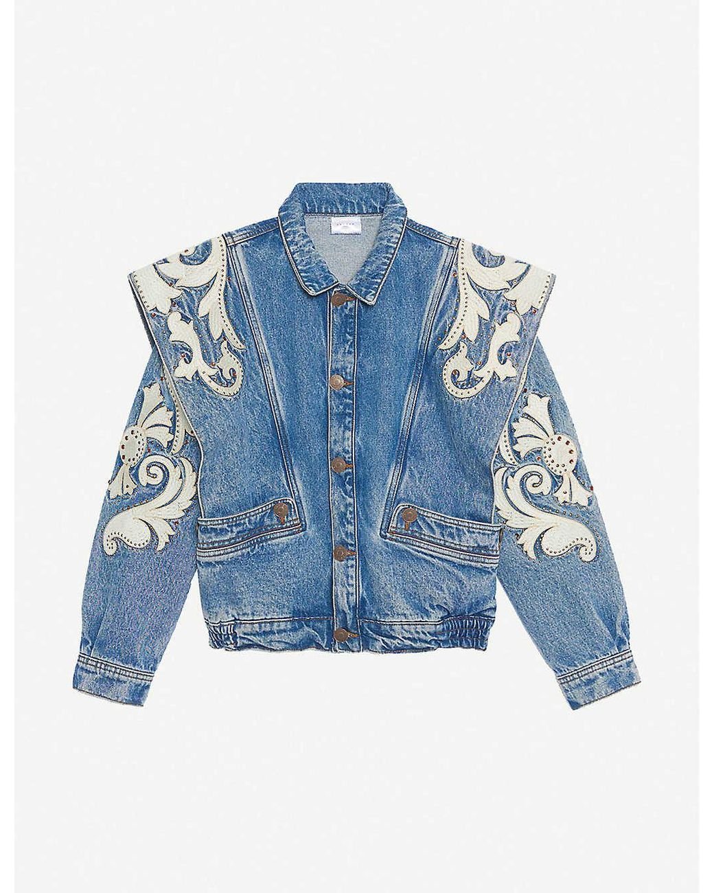 Sandro Kevin Oversized Studded Denim Jacket in Blue | Lyst