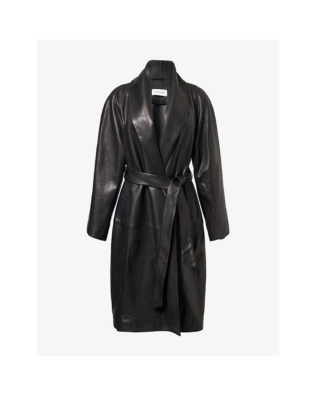 Nour Hammour Black Sylvie Shawl-Lapel Leather Coat