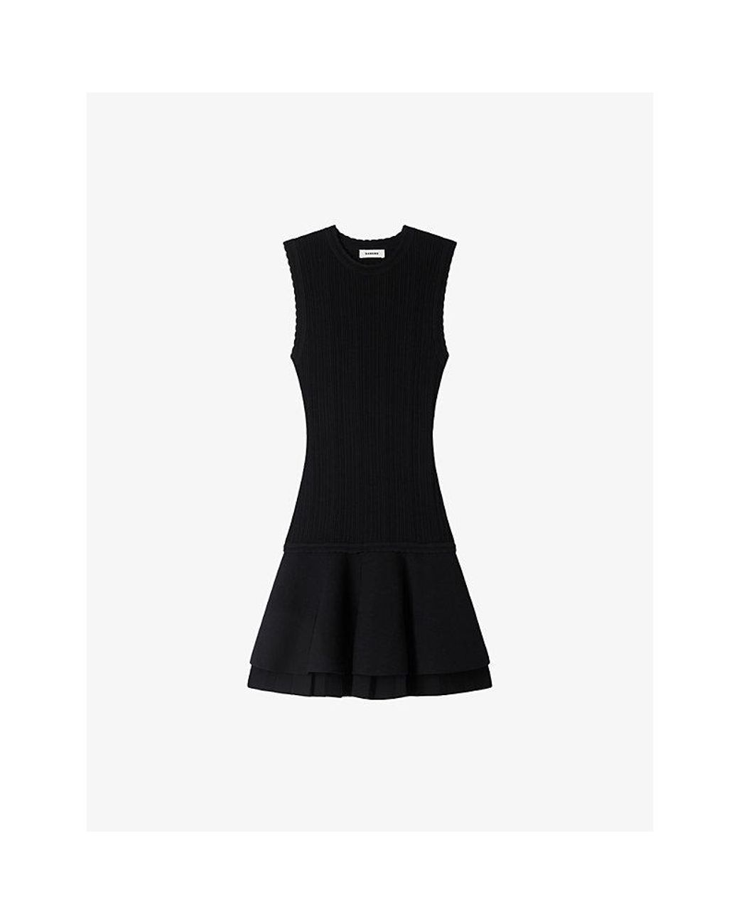 Sandro Black Ruffle-Hem Knitted Mini Dress