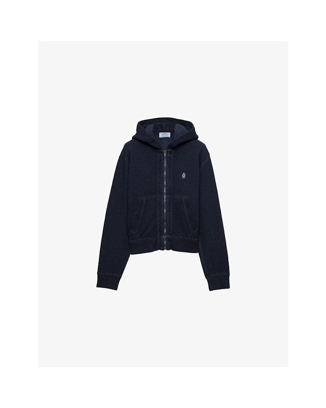 Prada Blue Branded Relaxed-Fit Cotton-Jersey Hoody