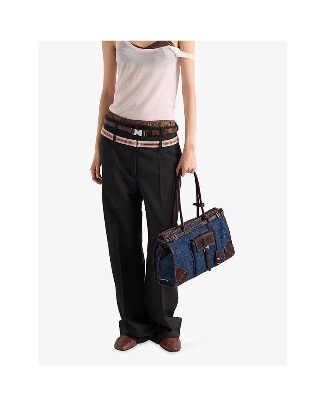 Prada Blue Bonnie Large Denim And Leather Tote Bag