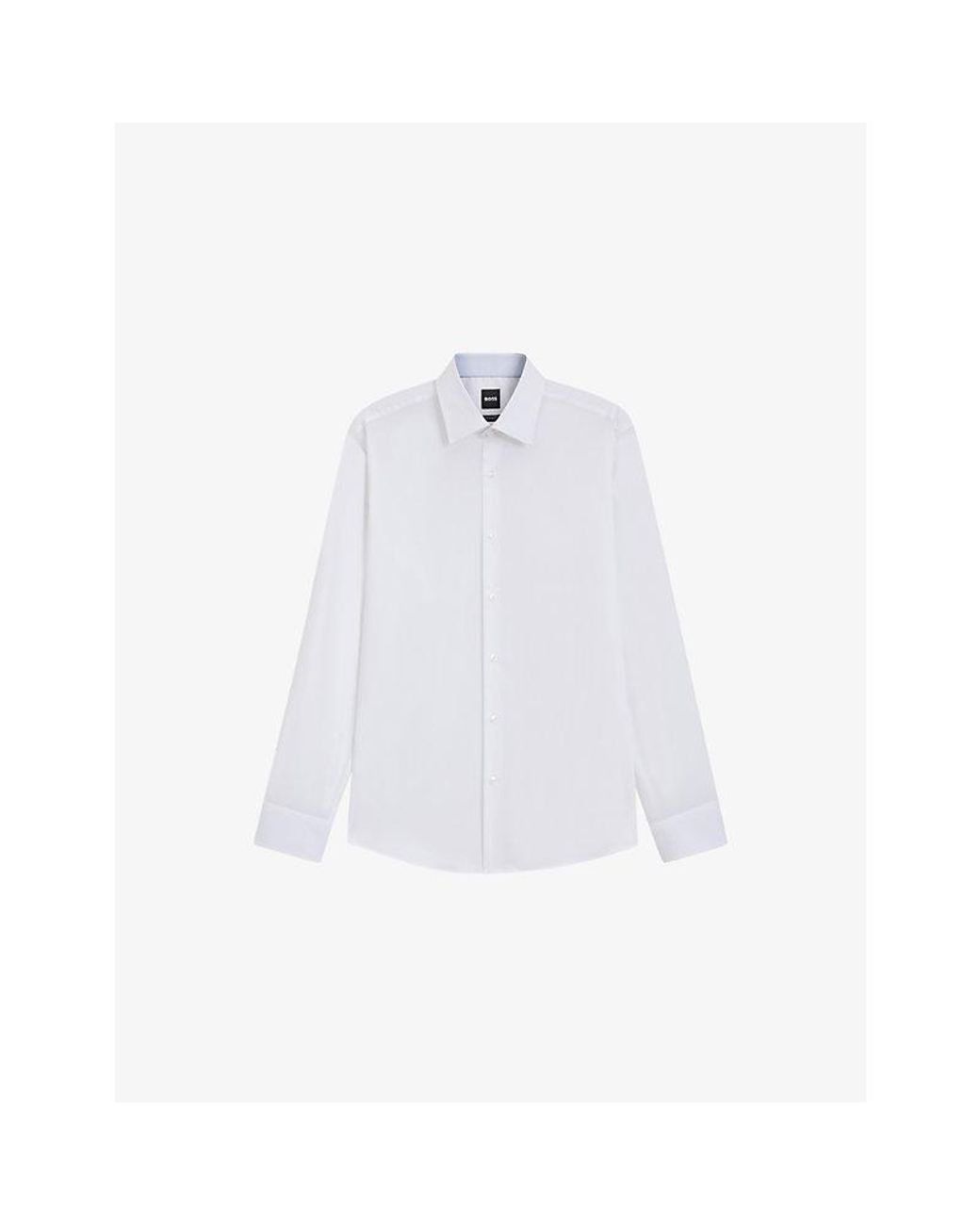 Boss White Long-Sleeved Stretch-Cotton Shirt for men