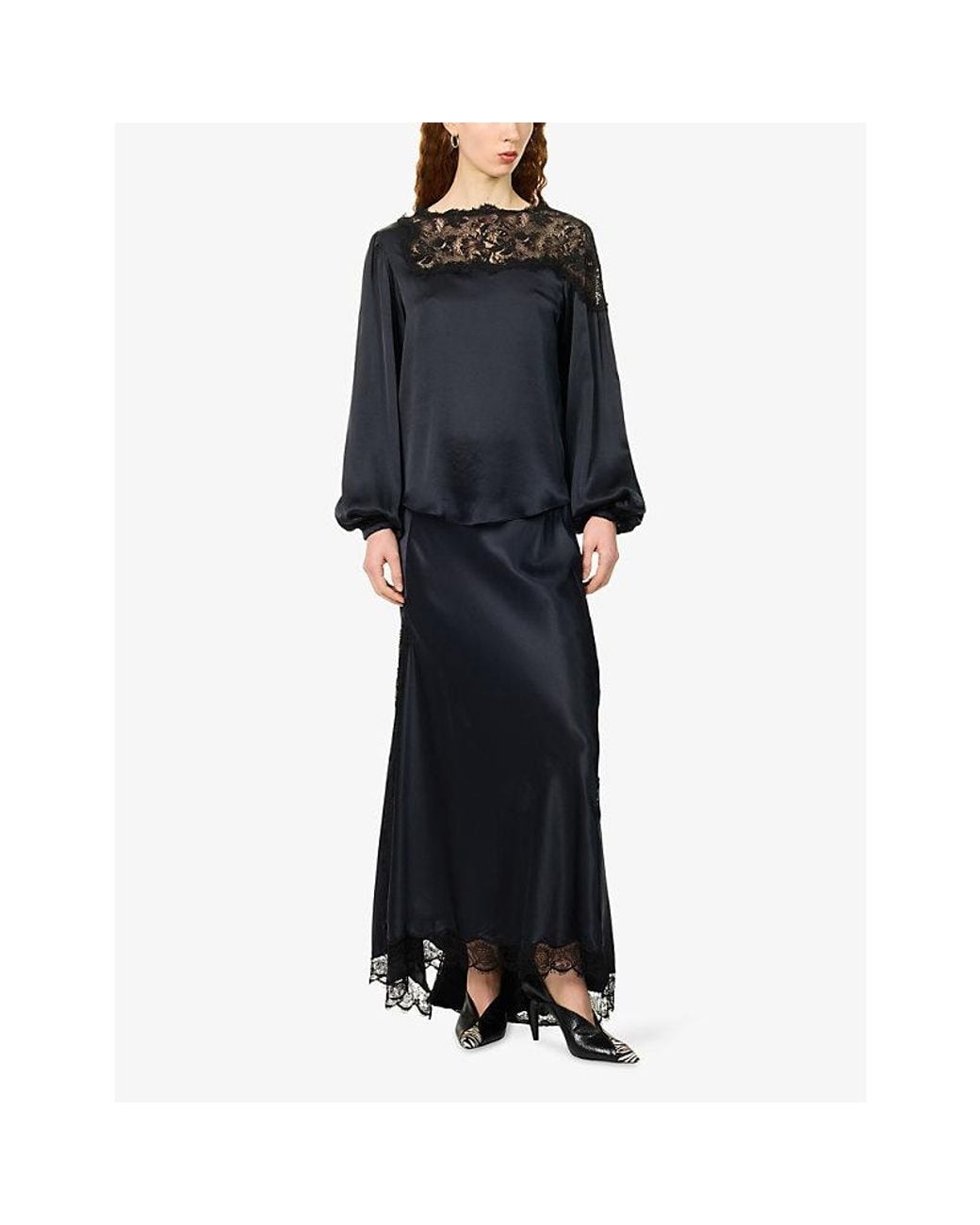 Isabel Marant Blue Alexandra Lace-Trim Silk Maxi Skirt