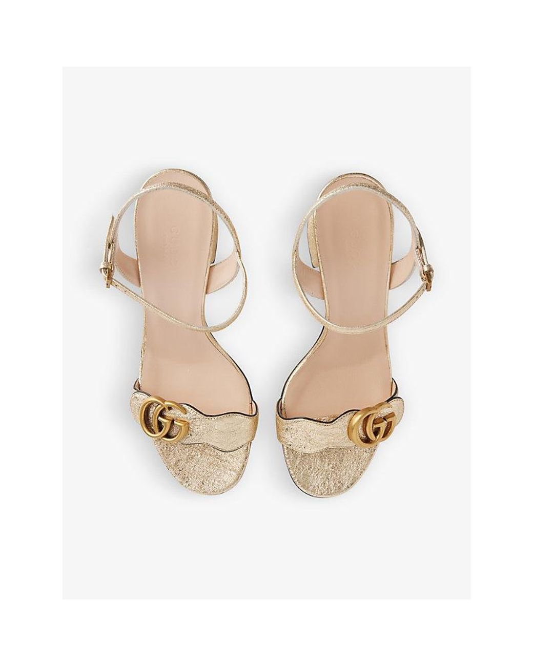 Gucci Marmont Metallic-Leather Heeled Sandals in Natural Lyst UK