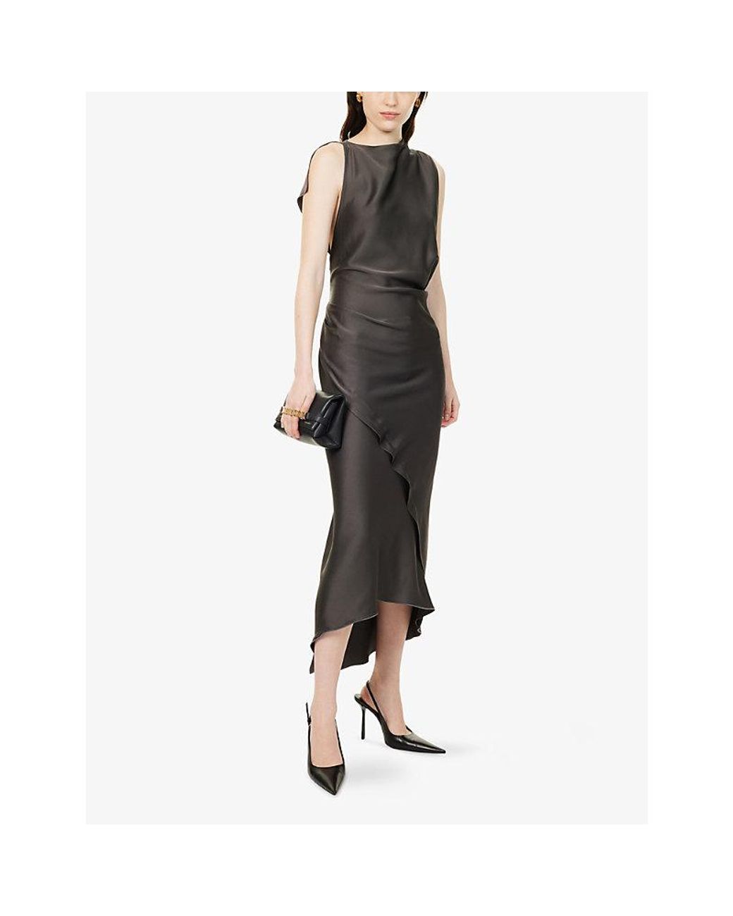 Victoria Beckham Brown Sleeveless Draped Satin Maxi Gown