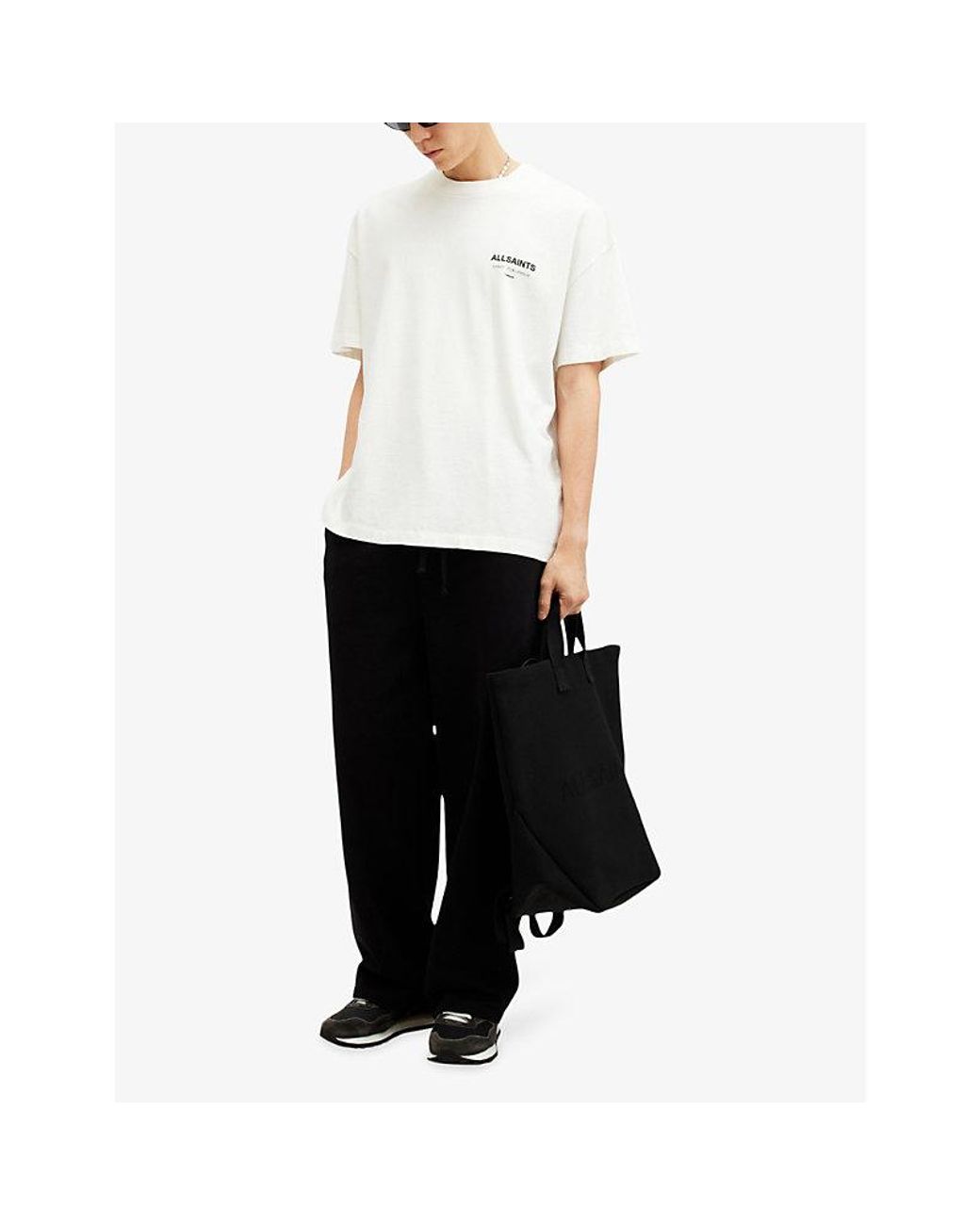 AllSaints White Underground Logo-Print Relaxed-Fit Cotton T-Shirt for men