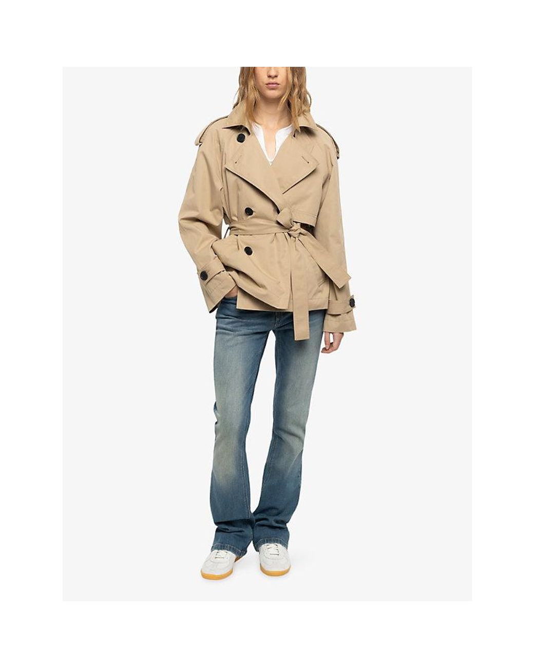 Zadig & Voltaire Natural Kivana Double-Breasted Belted-Waist Cotton Trench