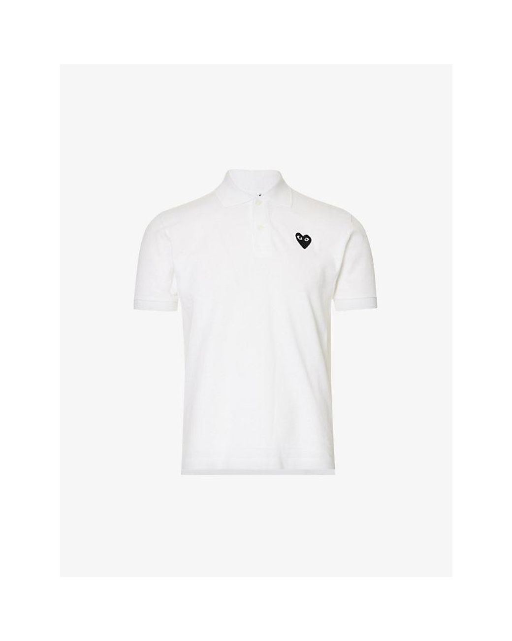 COMME DES GARÇONS PLAY White Heart-Print Ribbed-Trim Cotton Polo Shirt for men