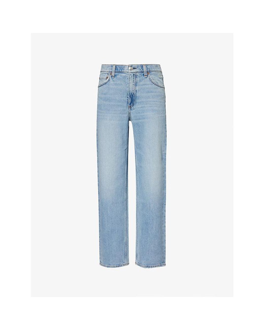 Rag & Bone Blue Harlow Straight-Leg Mid-Rise Stretch Jeans
