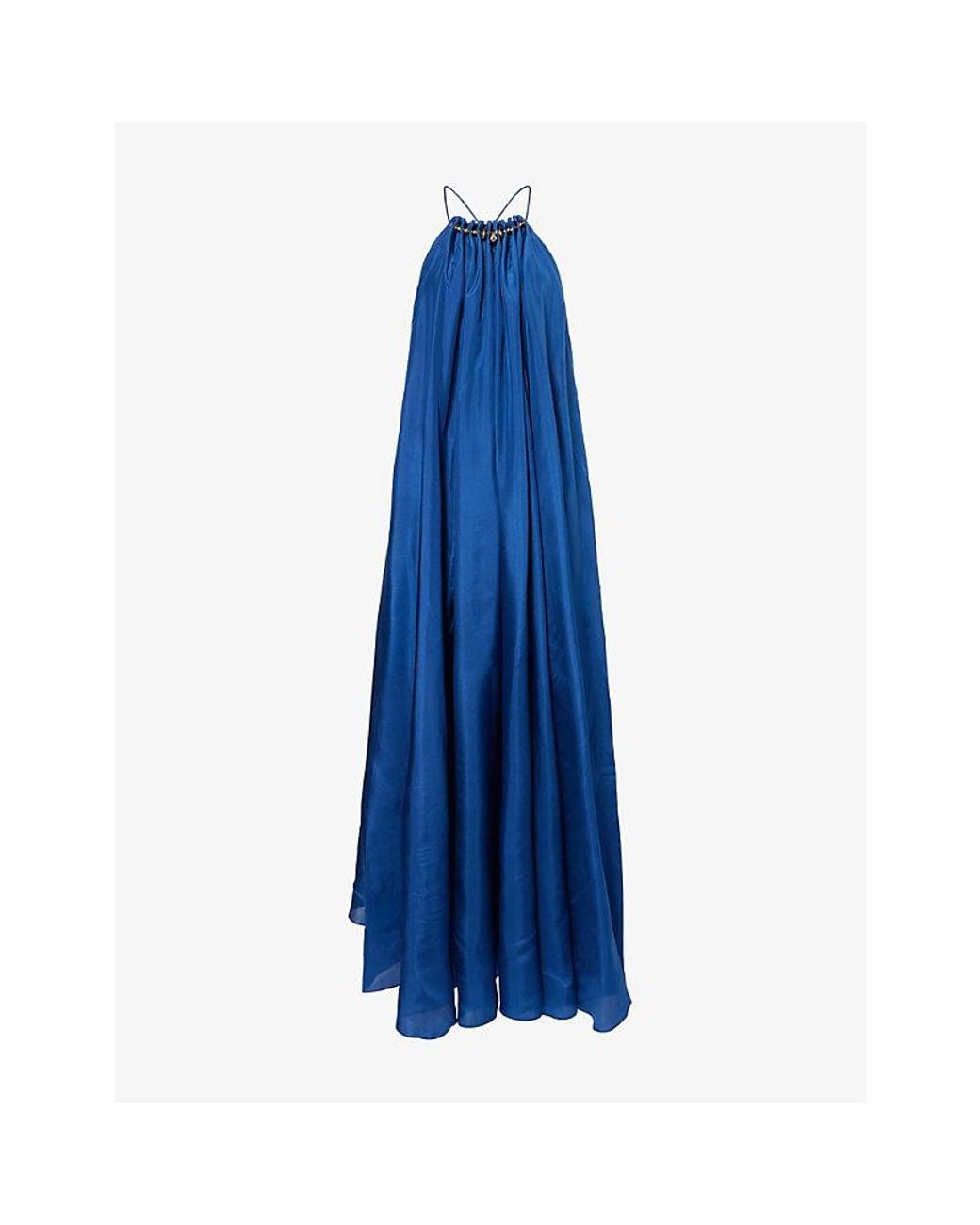 Zimmermann Blue Aster Gathered-Bead Silk Maxi Dress