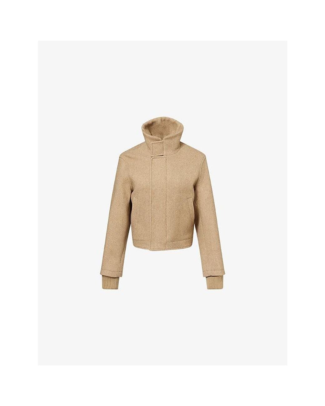 Victoria Beckham Natural Long-Sleeve Textured Wool-Blend Bomber Jacket