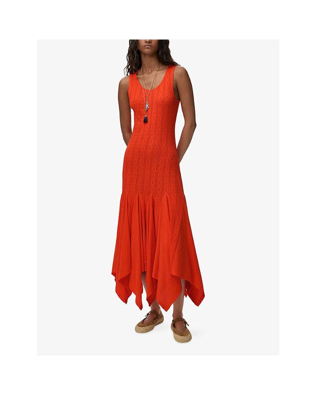 Loewe Red X Paula's Ibiza Sleeveless Pointelle Cotton-Blend Midi Tank Dress