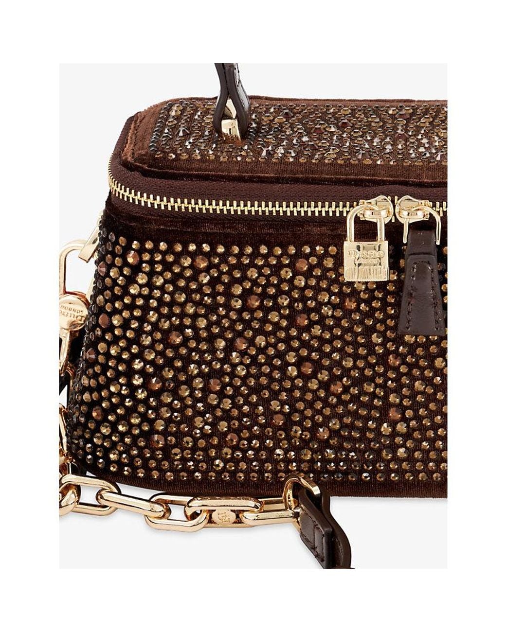 Dune Brown Successful Mini Rhinestone-Embellished Top-Handle Bag