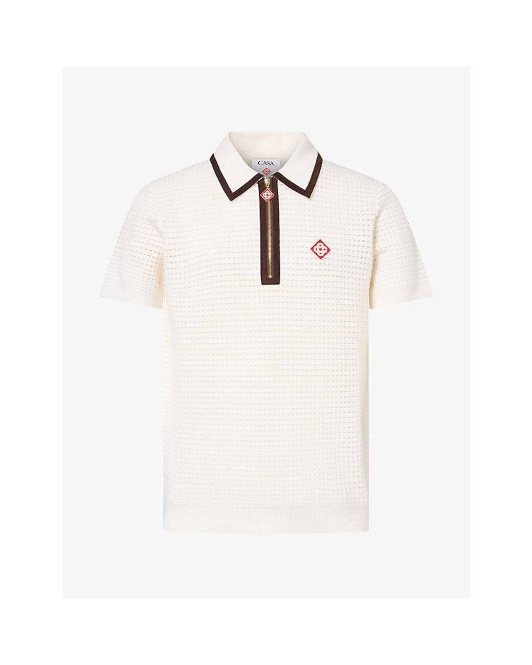 Casablanca White Waffle Stitch Wool Polo Shirt for men