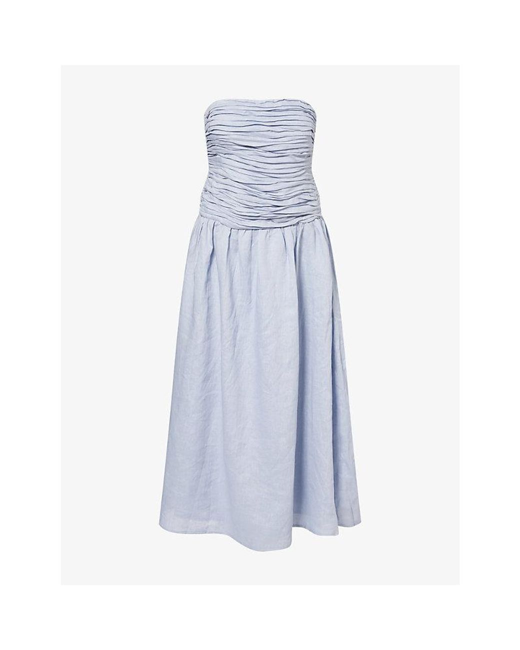 Dissh Blue Aubriella Strapless Linen Midi Dress