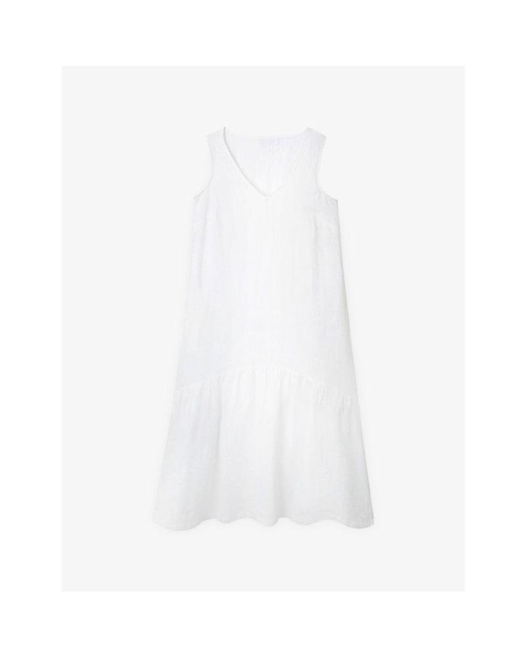 White Comp The White Company V-Neck Curved-Hem Linen Maxi Dress in White | Lyst UK