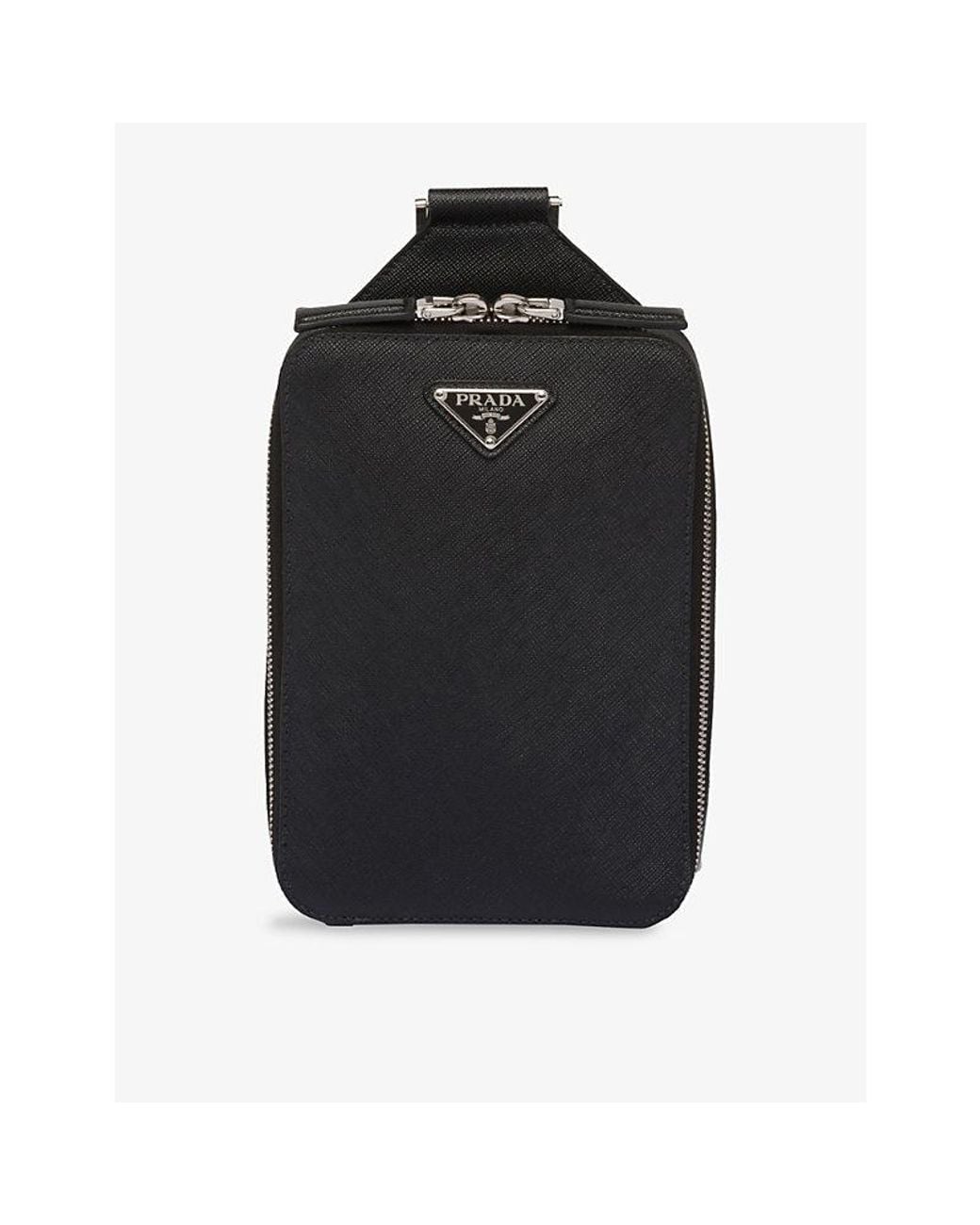 Prada Black Brique Saffiano Logo-Plaque Leather Shoulder Bag for men