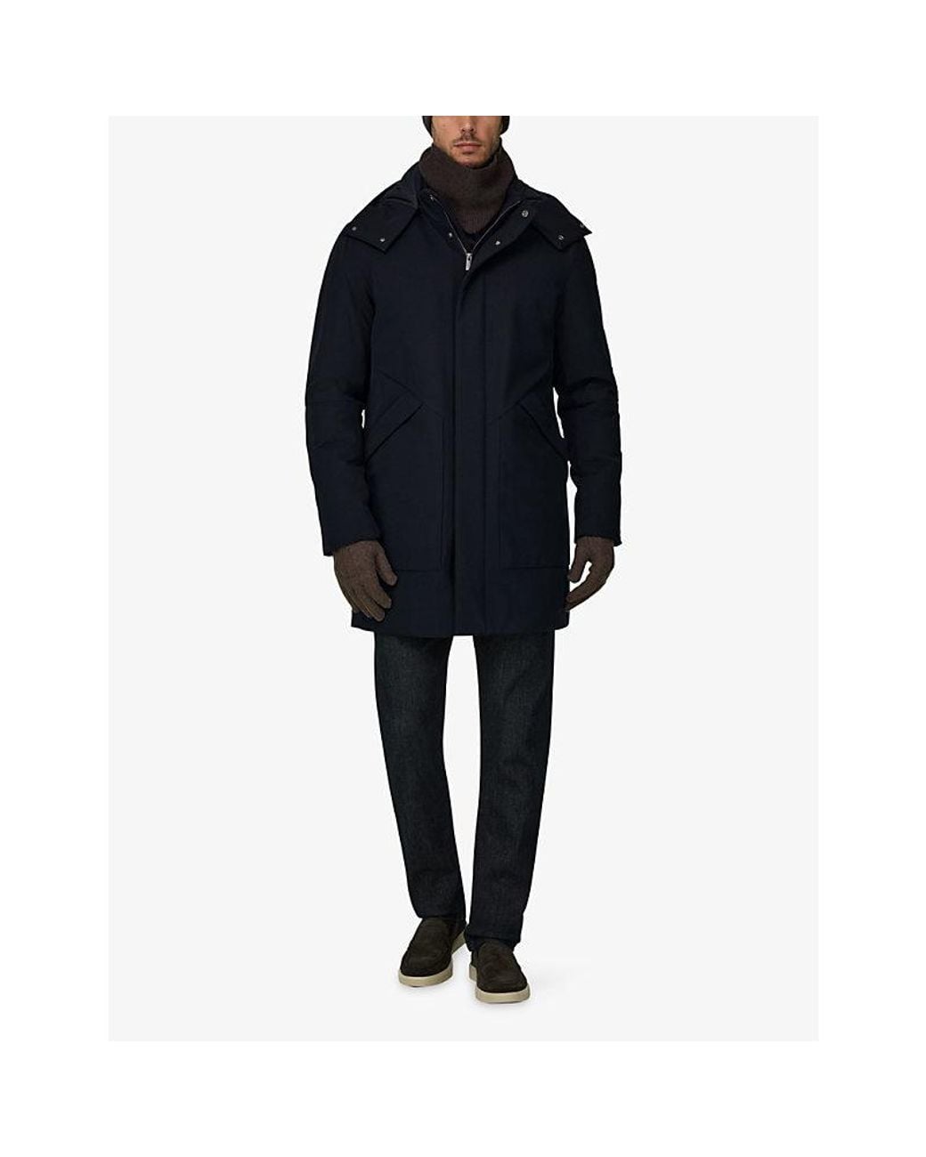 Boggi Blue Hooded Regular-Fit Woven Parka Coat for men