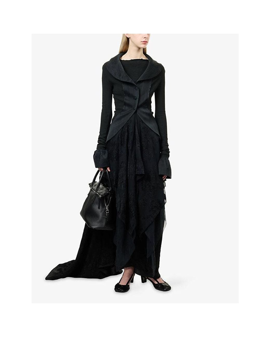 Marc Le Bihan Black Floral Lace-Jacquard Stretch-Woven Jacket