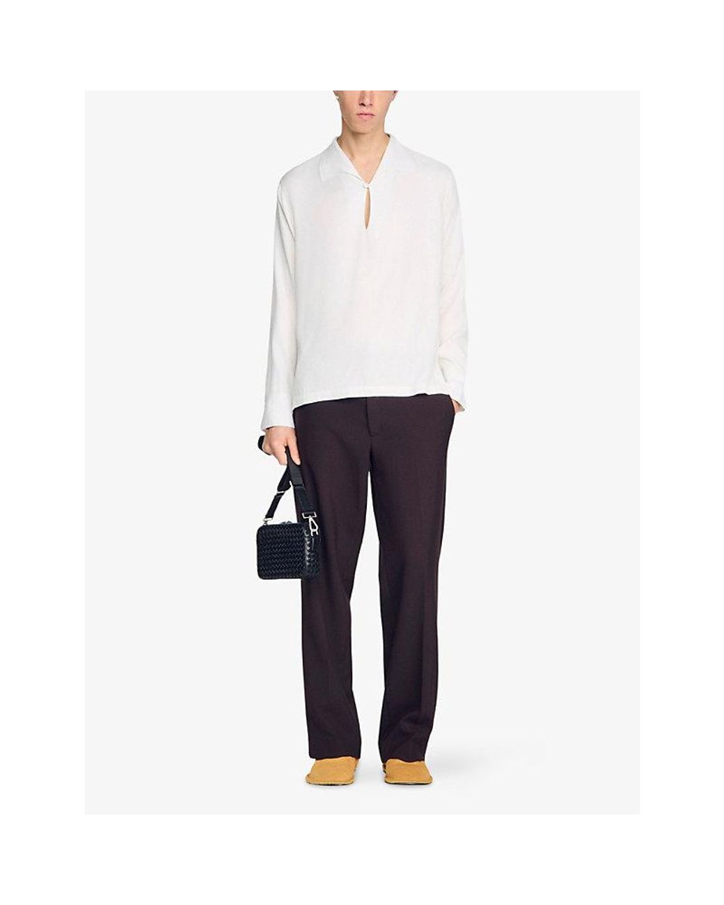 Sandro White Collared Tunic-Effect Woven Shirt for men