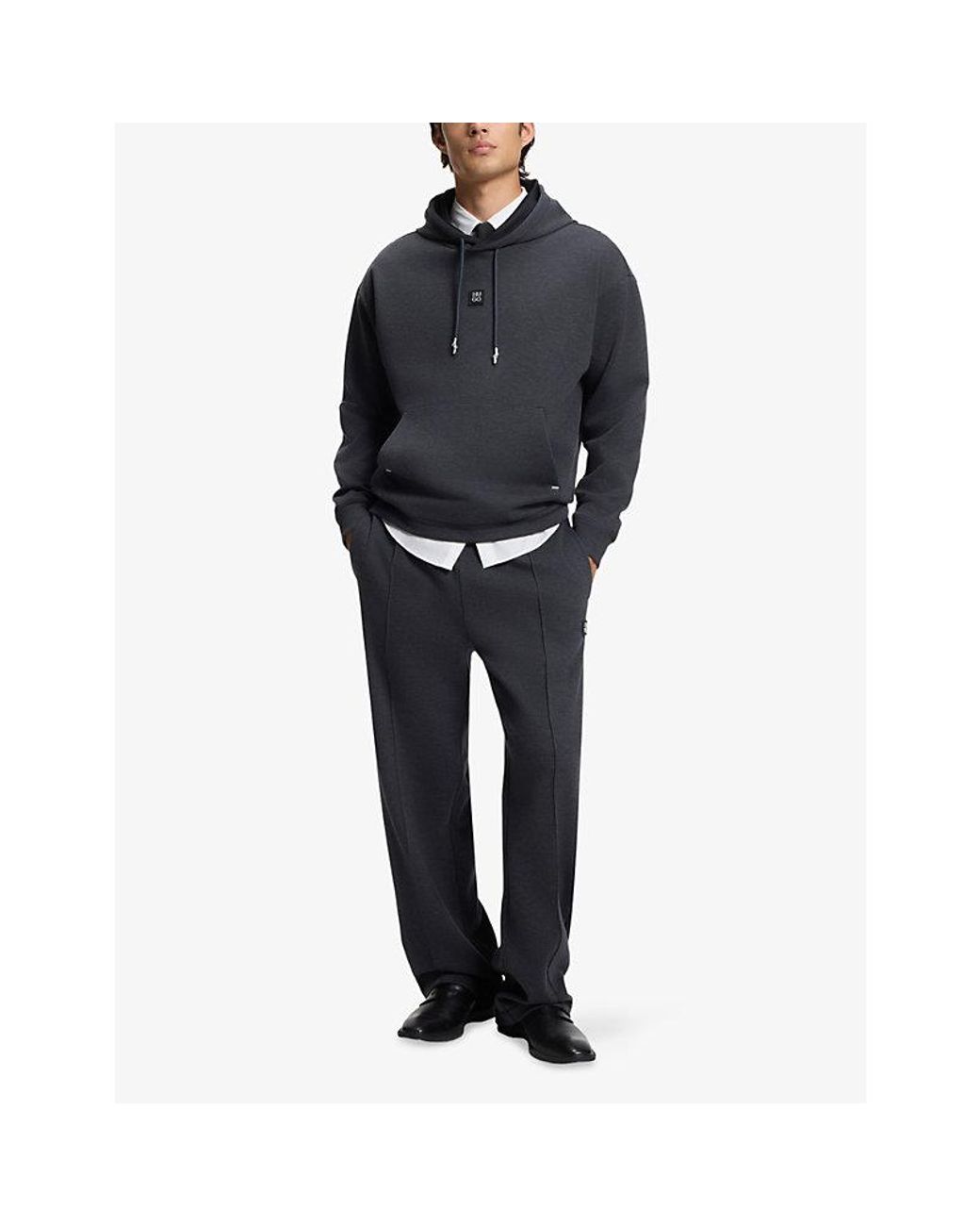 HUGO Blue Pintuck-Pleat Relaxed-Fit Cotton-Jersey Jogging Bottoms for men