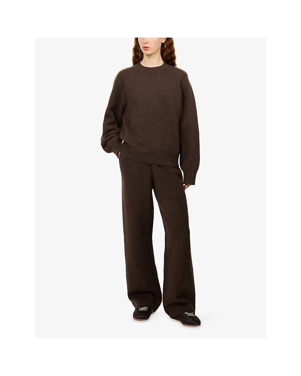 The Couture Club Brown Emblem Crew-Neck Knitted Cotton-Blend Jumper