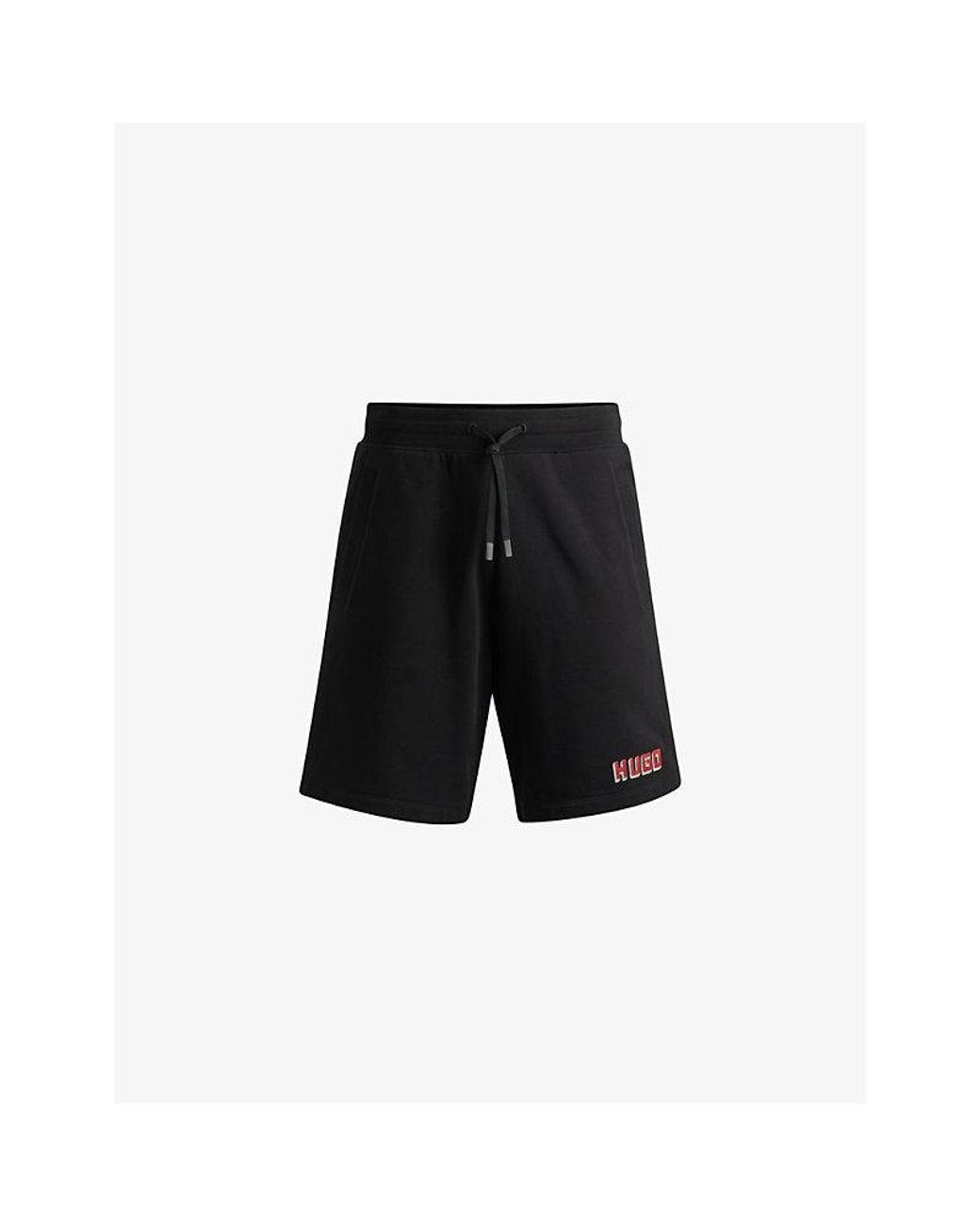 HUGO Black Logo-Print Relaxed-Fit Cotton Sweatshorts for men
