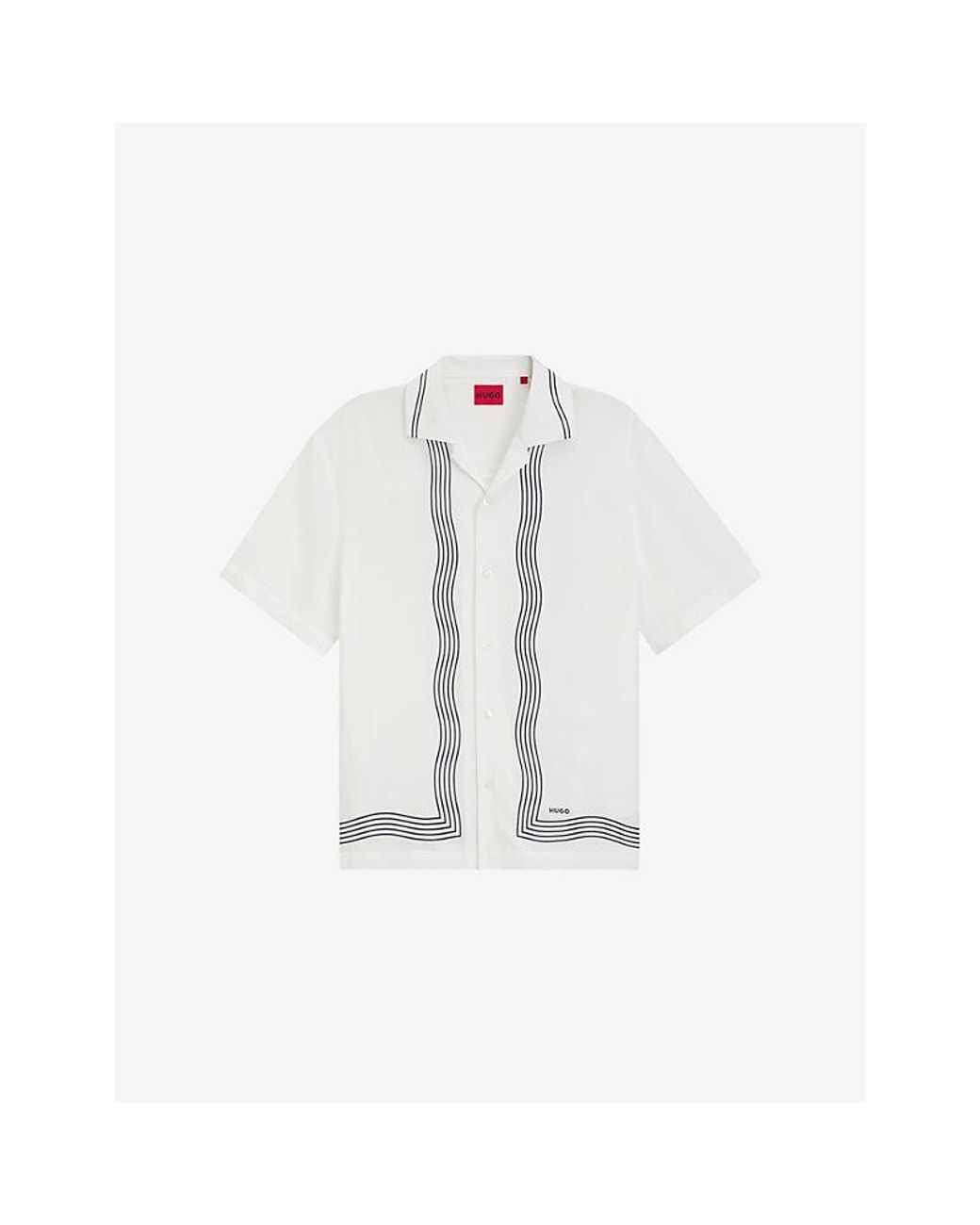 HUGO White Oversized Wave-Pattern Woven Shirt for men