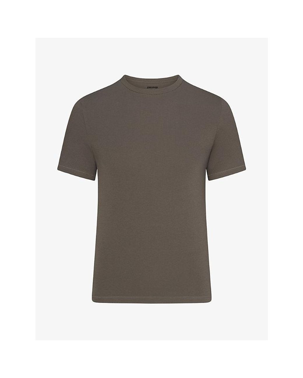 Skims Gray Rib Slim-Fit Cotton T-Shirt for men