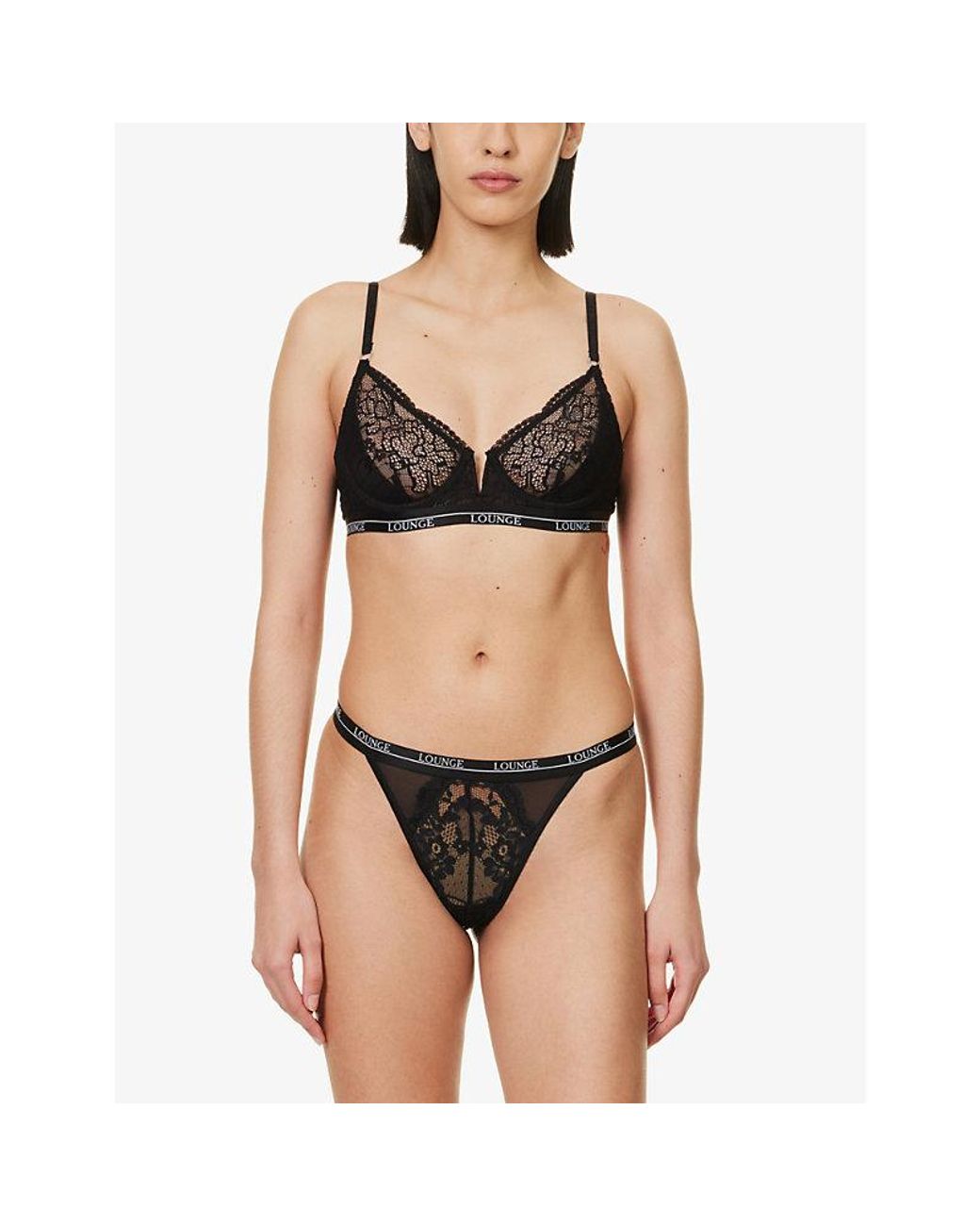 Lounge Underwear Blossom High-rise Stretch-lace Thong in Black