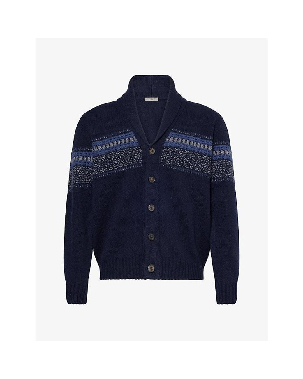Corneliani Blue Shawl-Collar Cashmere Cardigan for men