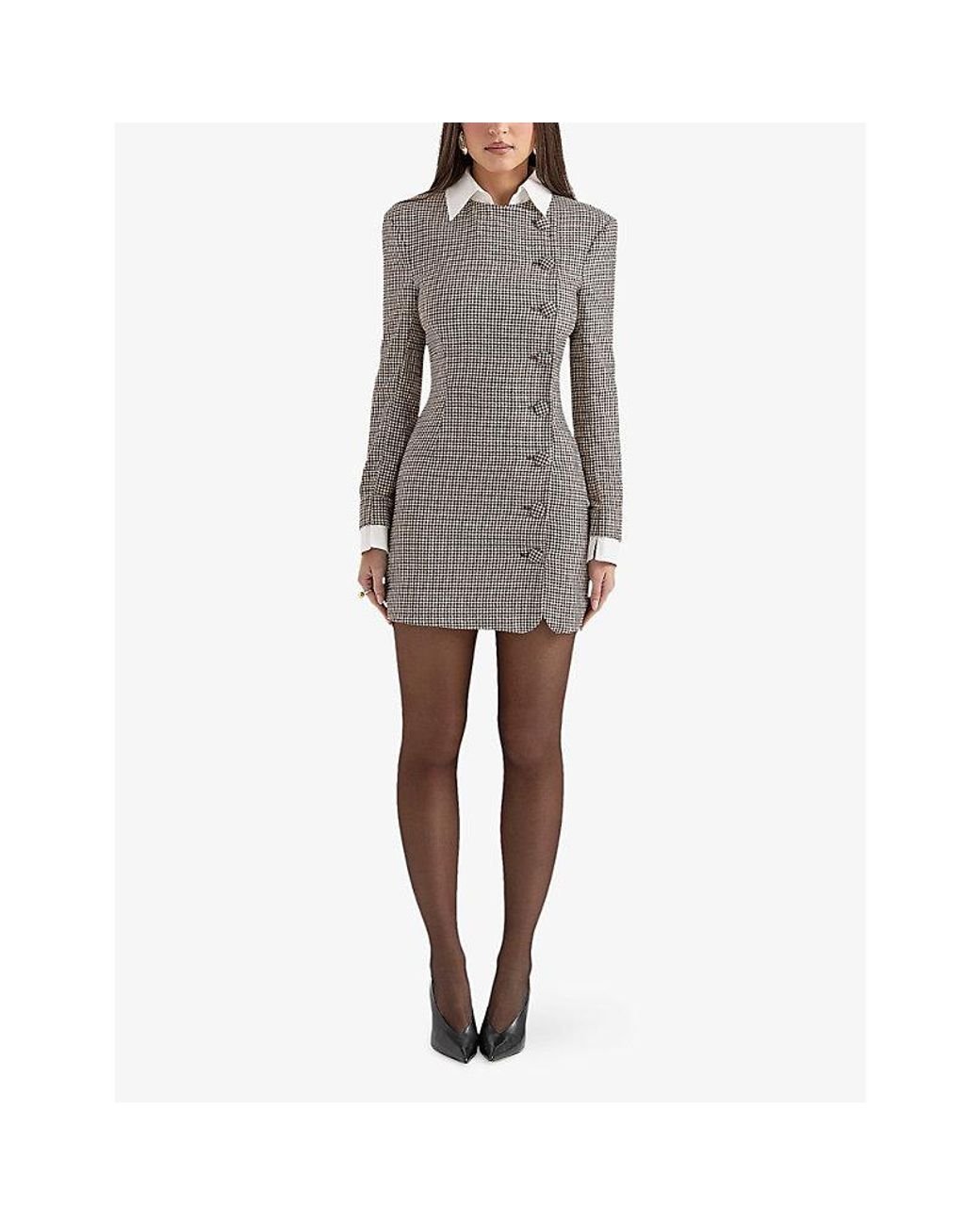House Of Cb Leoni Check Bodycon Stretch-Woven Mini Dress in Grey