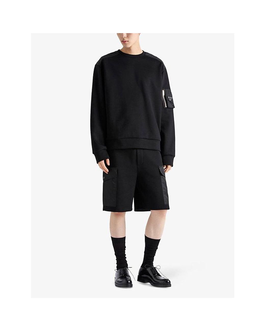 Prada Black Re-Nylon Patch Crewneck Cotton-Jersey Sweatshirt for men