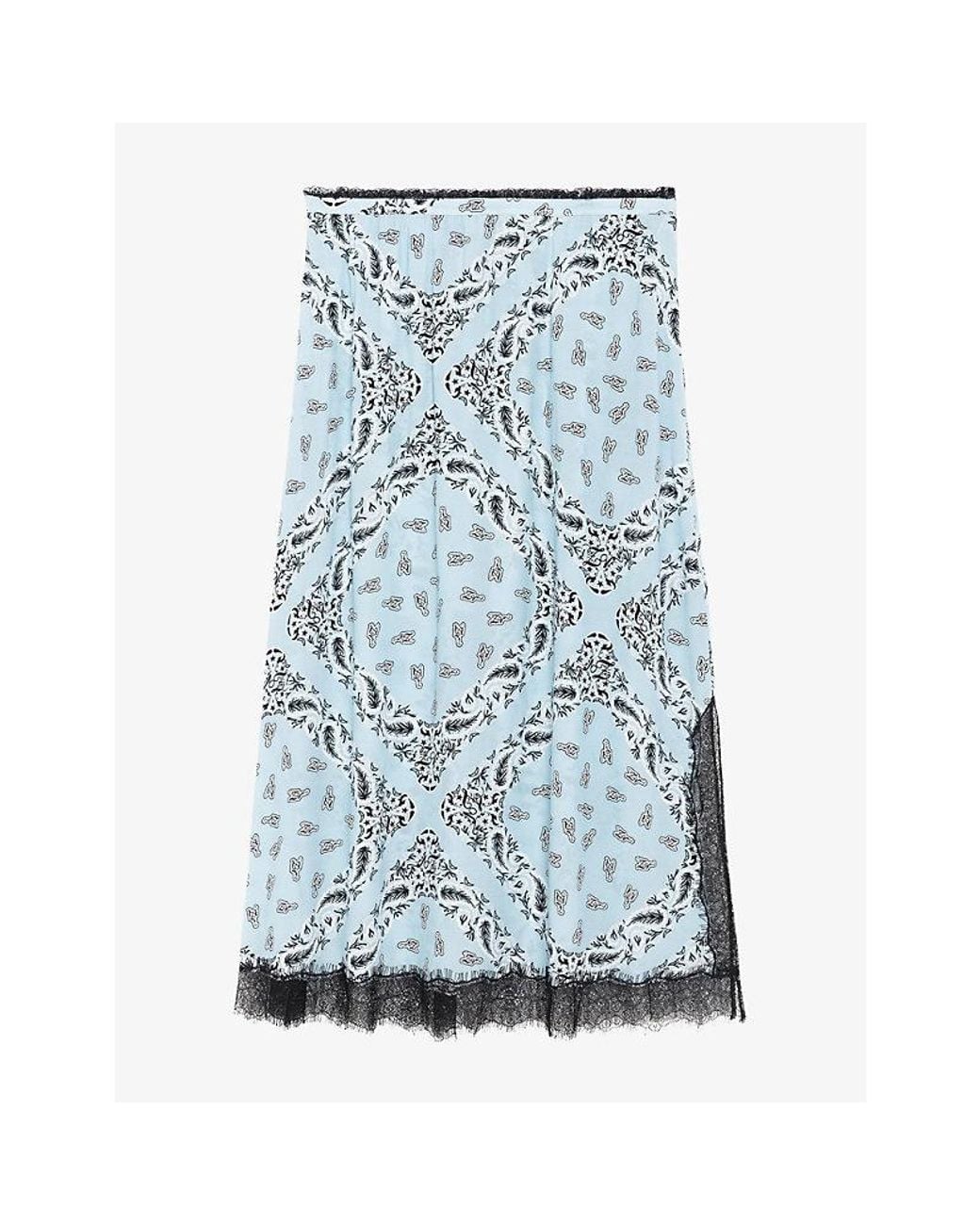 Zadig & Voltaire Blue Jarvis Bandana-Print Woven Midi Skirt