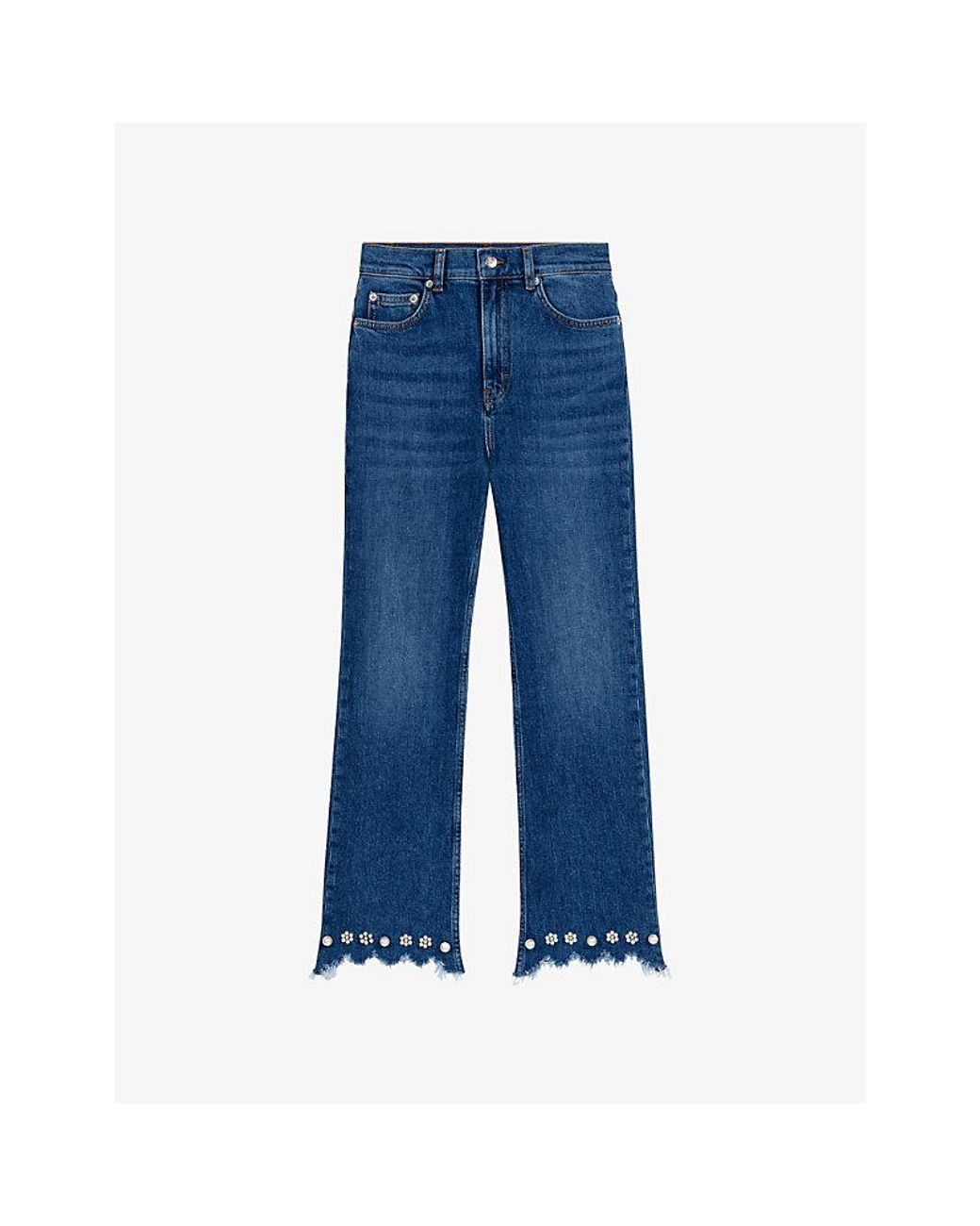 Maje Blue Beaded Flared Bootcut Denim Jeans
