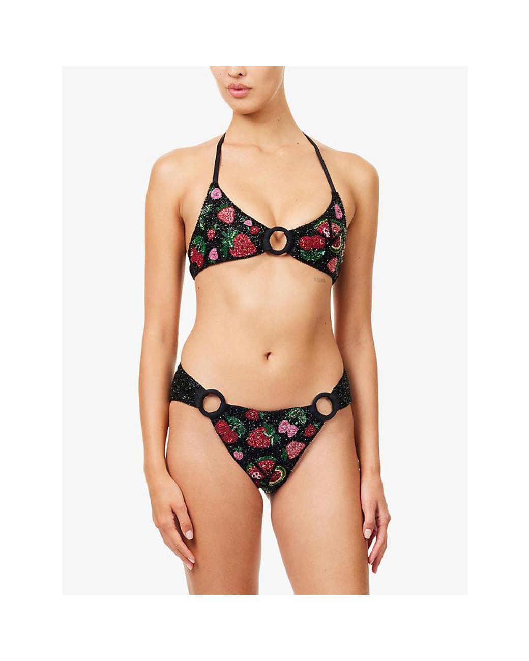 Oceanus Black Fruits Embellished Bikini
