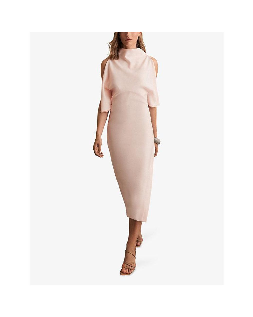 reiss pink midi dress Reiss Dina Waisted Cut-Out Twill Midi Dress