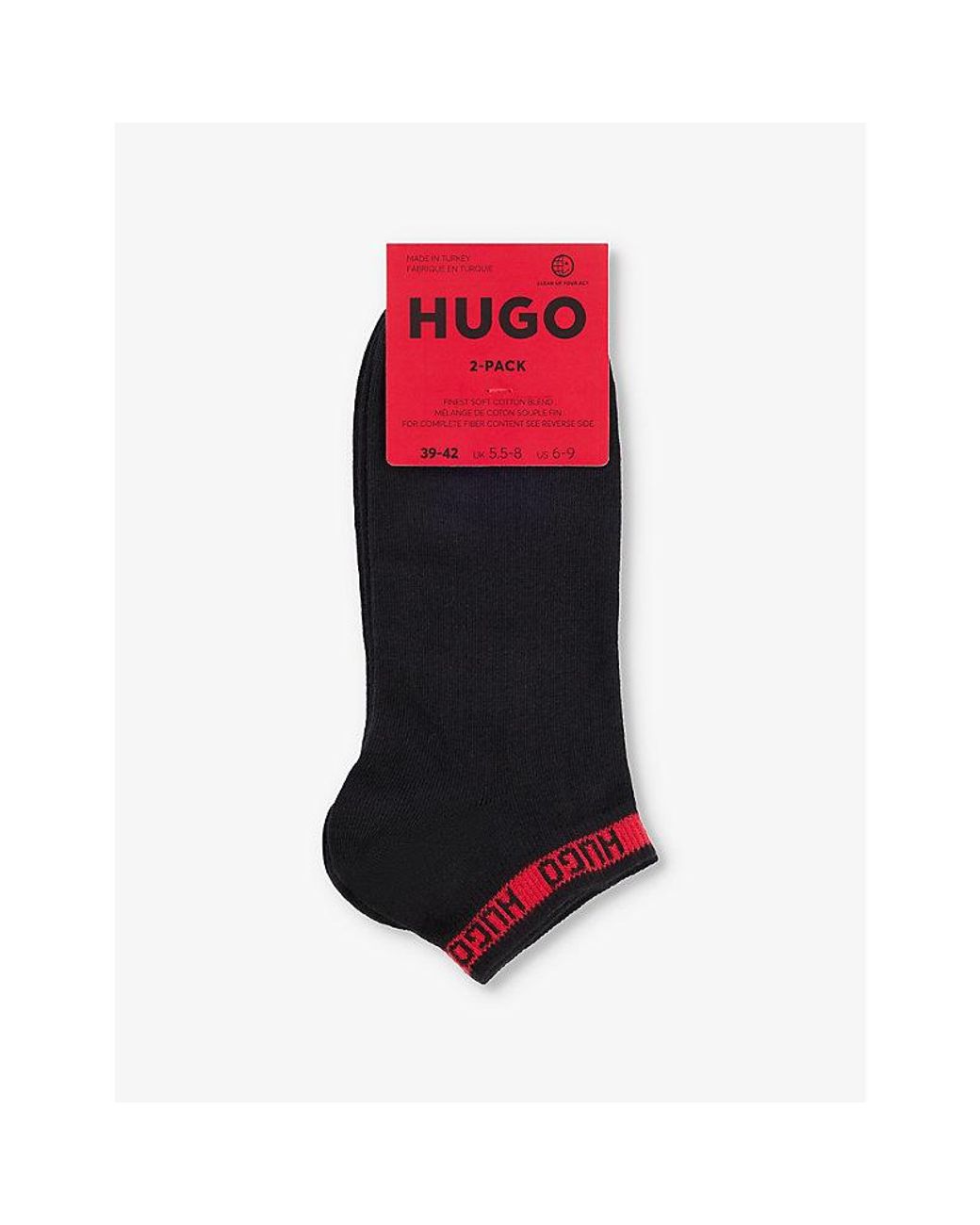 HUGO Red Logo-Trim Stretch-Cotton Ankle Socks for men
