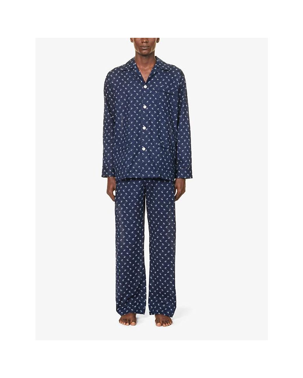 Derek Rose Nelson Graphic-print Cotton-poplin Pyjama Set in Blue for Men |  Lyst