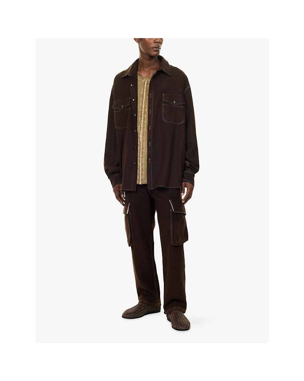 Uma Wang Brown Tavis Flap-Pockets Wool-Blend Shirt for men