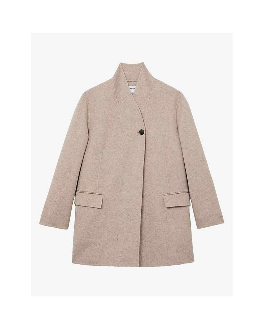 Reiss Natural Jett Collarless Blind-Seam Wool-Blend Coat