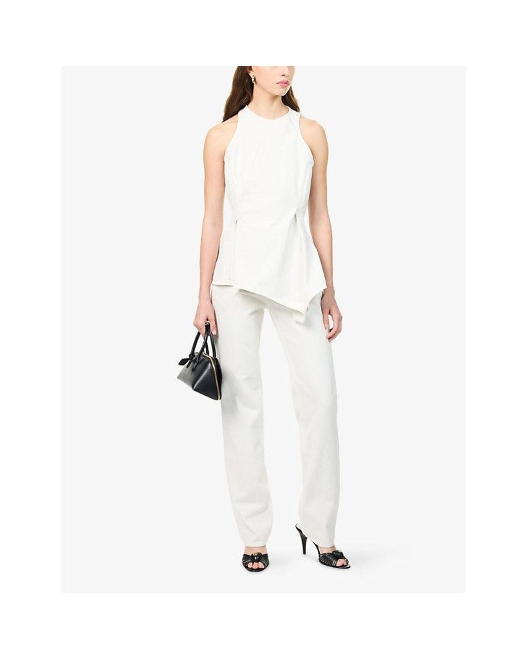 Magda Butrym White Sleeveless Peplum Denim Top