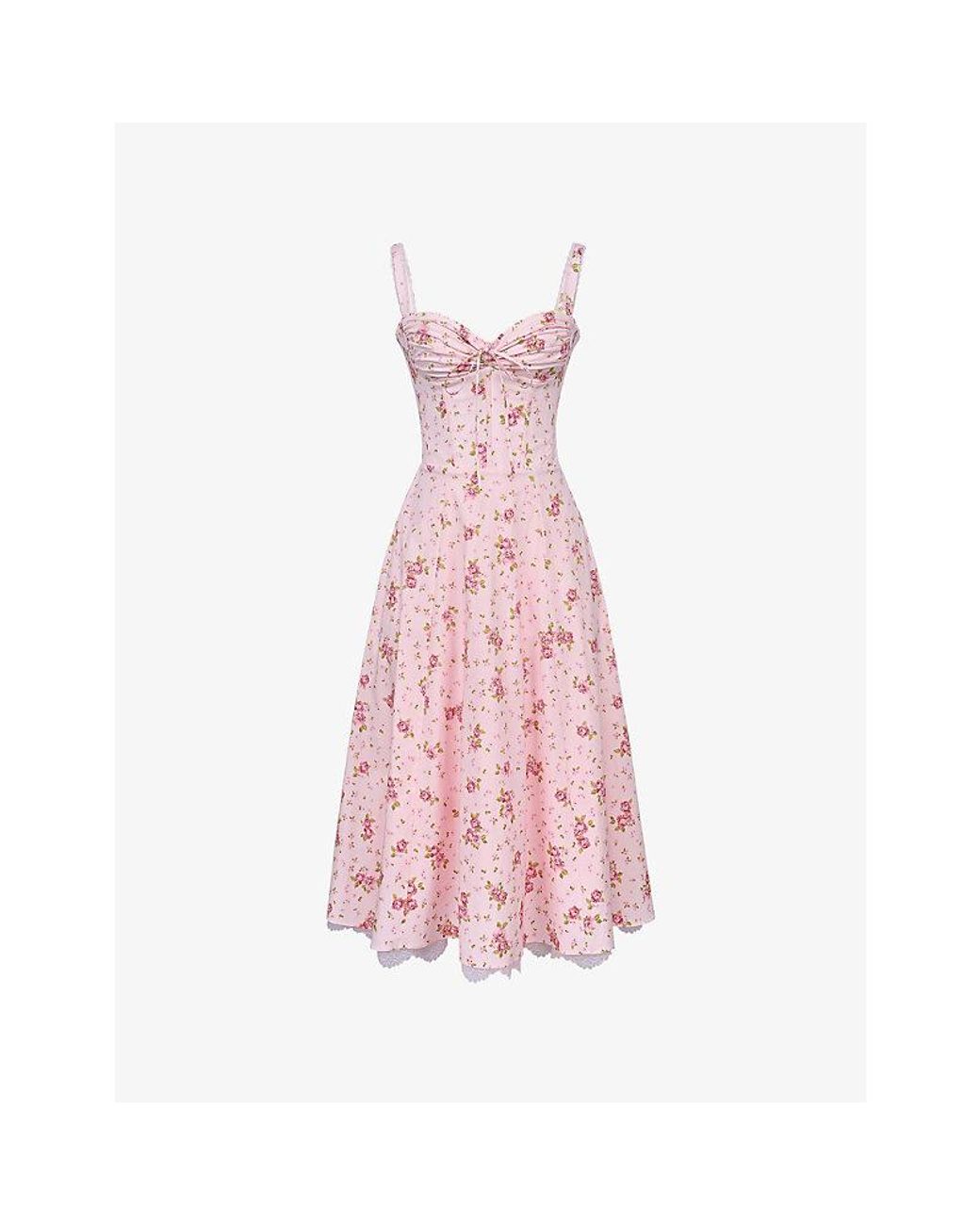 House Of Cb Pink Rosalee Floral Stretch-Cotton Midi Dress Xs (A-C Cup)