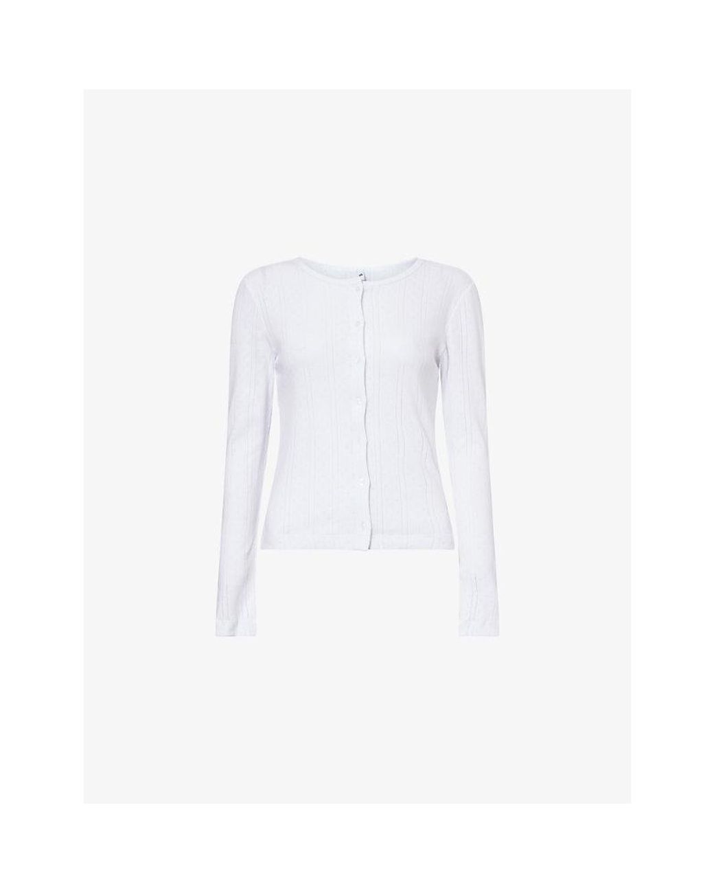 Cou Cou Intimates White Round-Neck Pointelle-Knit Cotton Cardigan