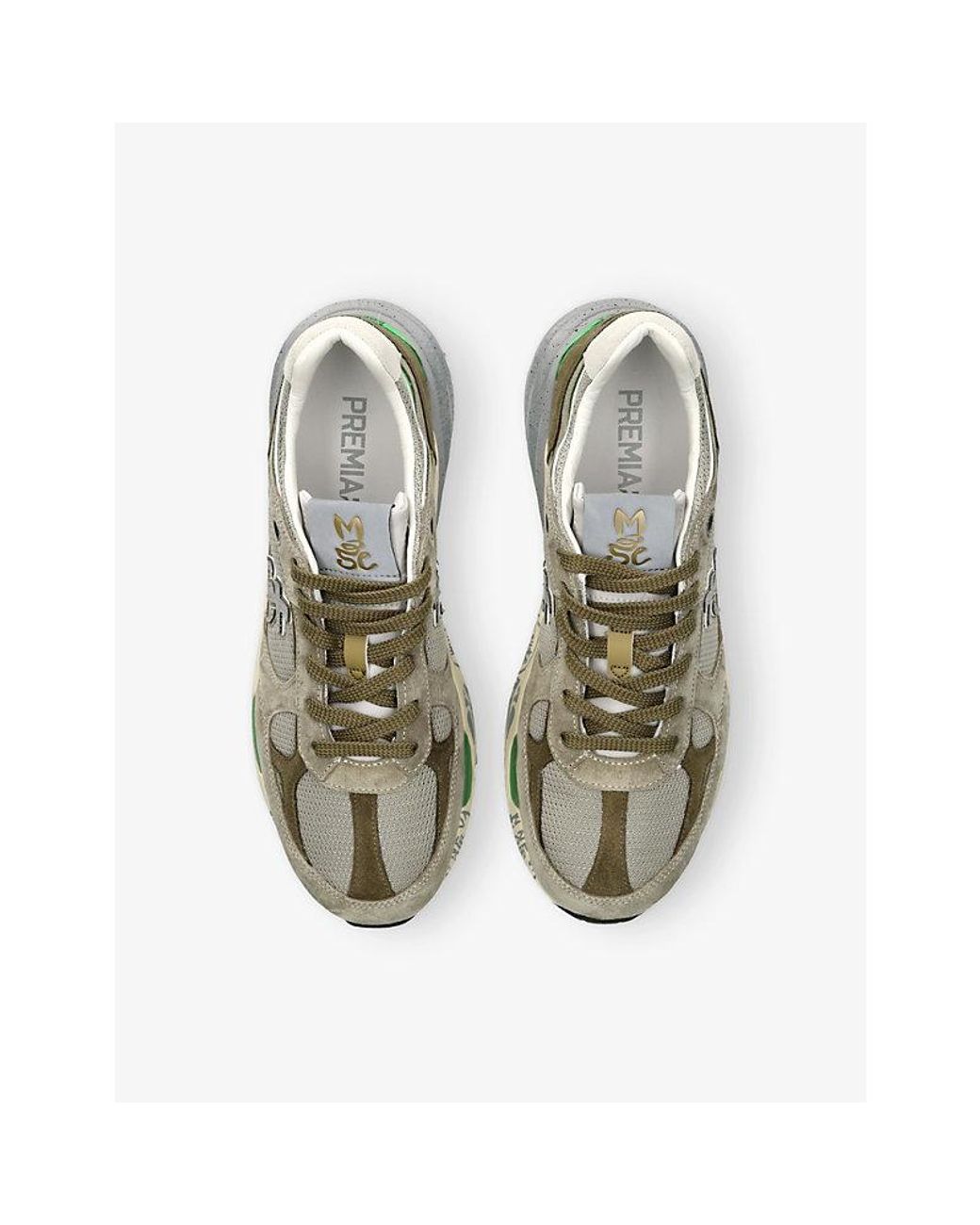 Premiata Green Mase Suede And Mesh Trainers for men