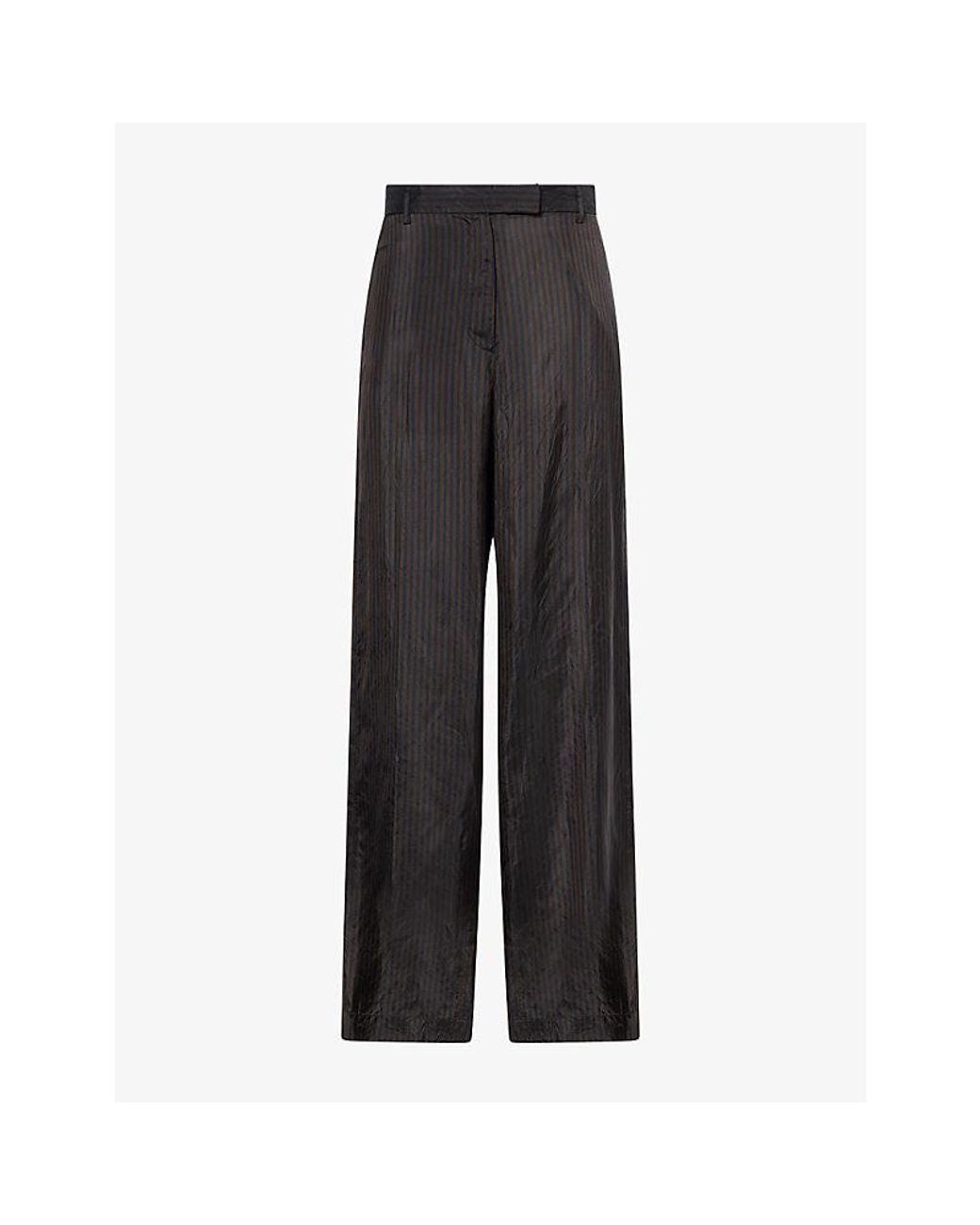 Dries Van Noten Gray Wide-Leg Stripe-Print Cupro Trousers