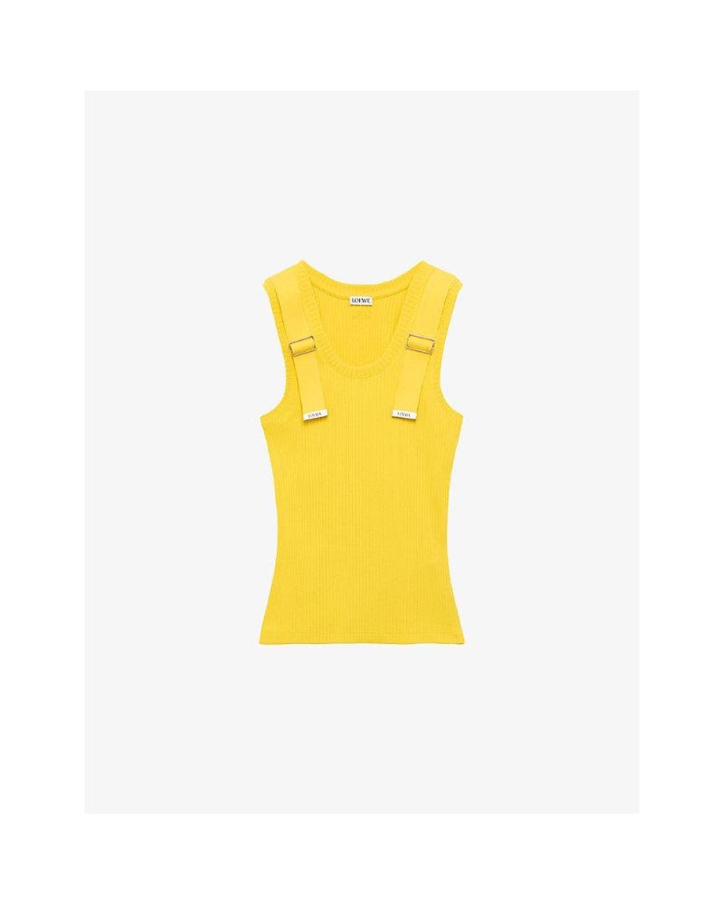 Loewe Yellow Ribbed Buckled-Strap Cotton-Blend Tank Top
