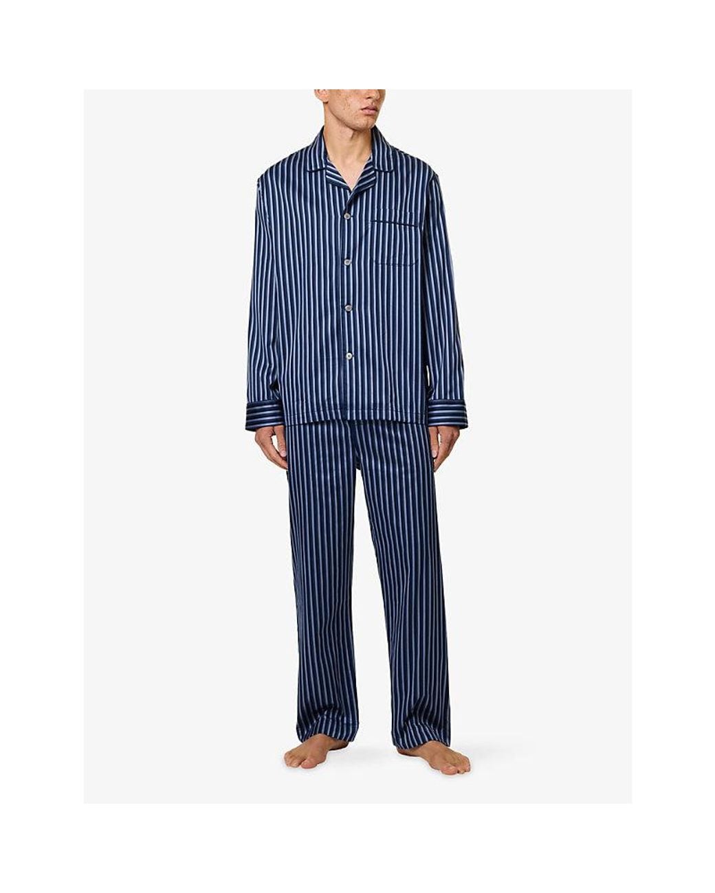 Derek Rose Blue Wellington Classic Cotton Pyjama Set for men